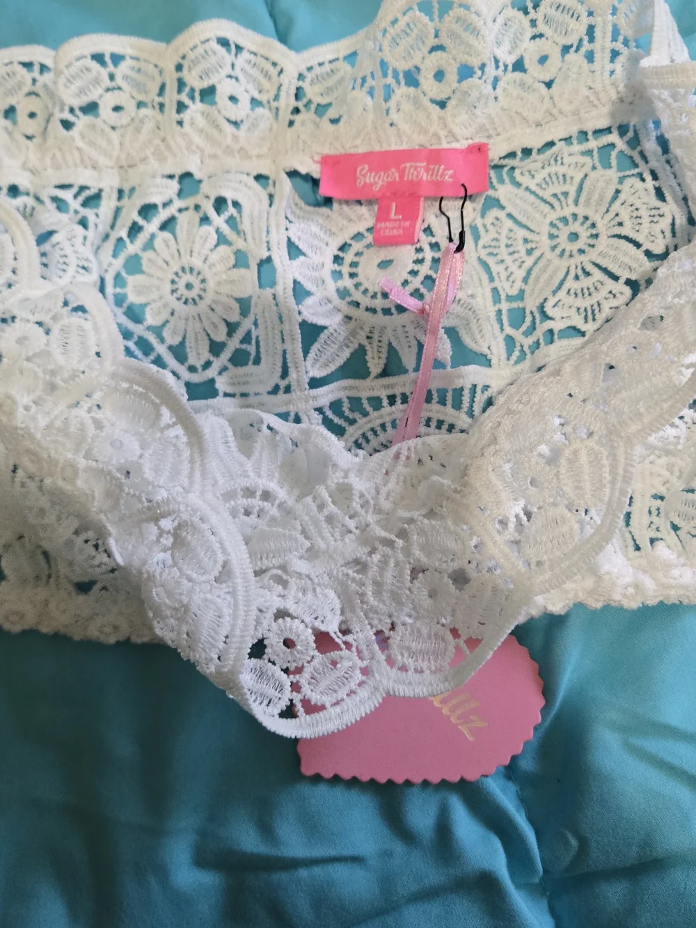 Sugar Thrillz White Crochet Off-Shoulder Bandeau Top - Picture 2 of 2